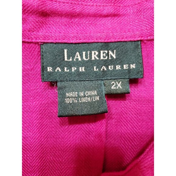 Lauren Ralph Lauren 100% Linen Button Up Shirt Fuchsia Blouse 2XL Women’s Plus - Picture 15 of 16